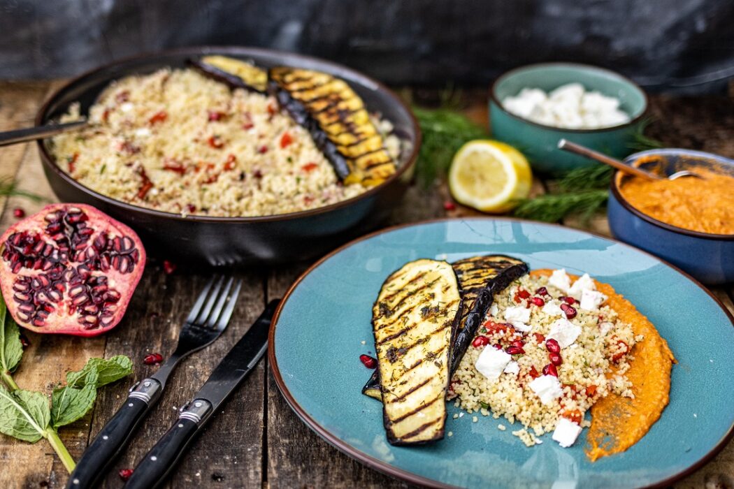 gegrilde aubergine salade